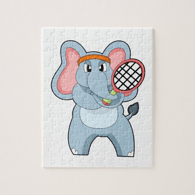 Puzzle Elephant au Tennis avec raquette de tennis (Vertical)