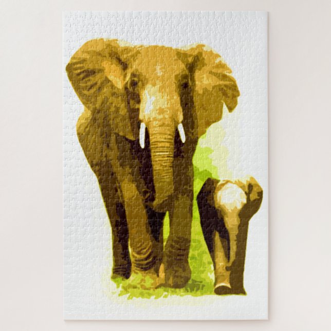 Puzzle Elephant & Baby - Animals Art (Vertical)