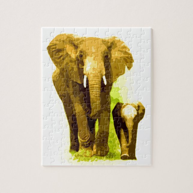 Puzzle Elephant & bébé - Animaux Art (Vertical)