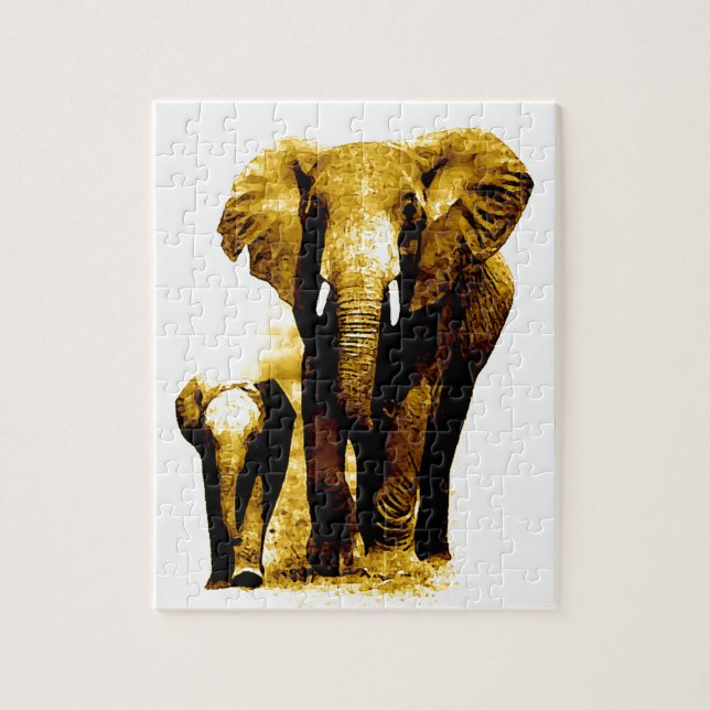 Puzzle Elephant & bébé - Animaux Art (Vertical)