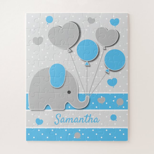 Puzzle Eléphant Bébé Bleu Cute (Vertical)