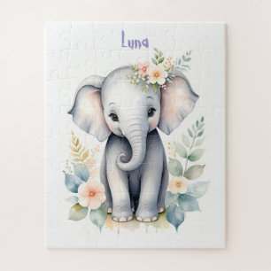 Puzzle Eléphant bébé en floraison