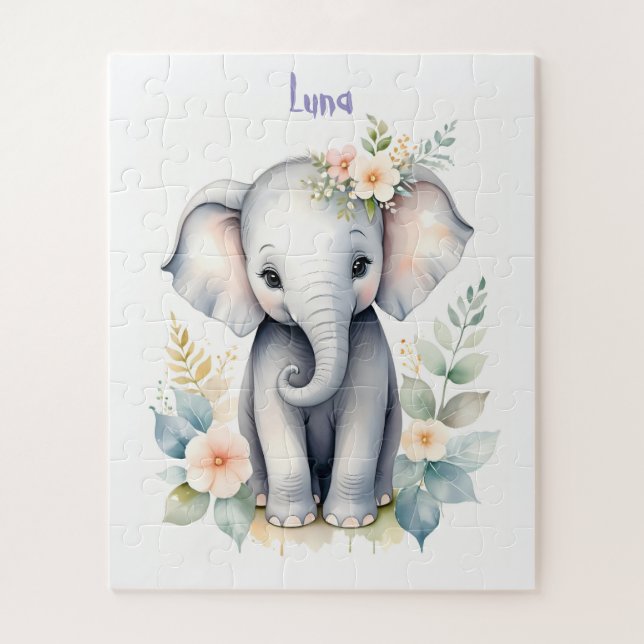 Puzzle Eléphant bébé en floraison (Vertical)