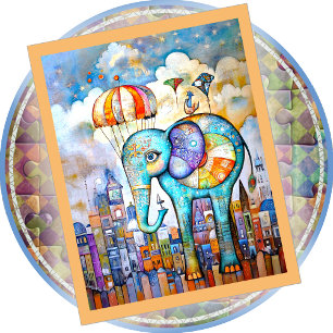 PUZZLE - Eléphant Bleu Tombant dans la Ville