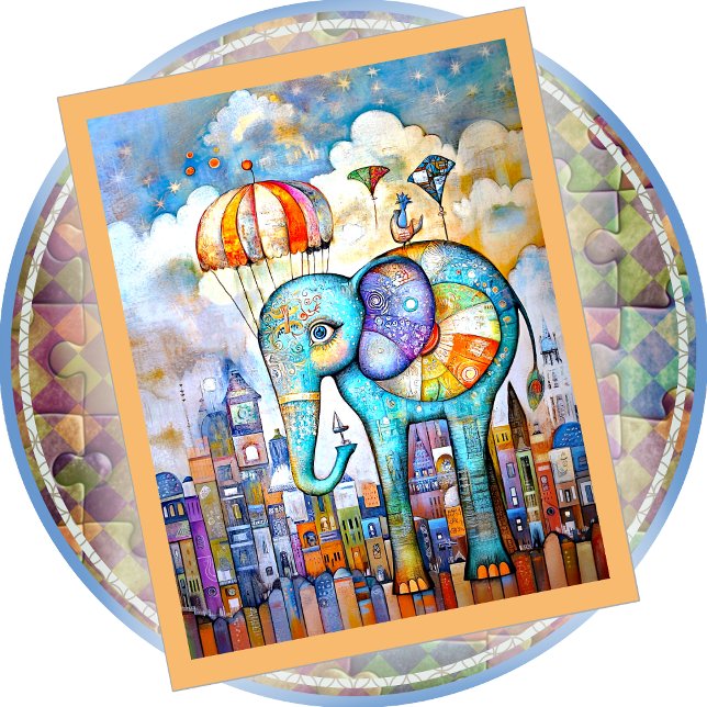PUZZLE - Eléphant Bleu Tombant dans la Ville (Créateur téléchargé)