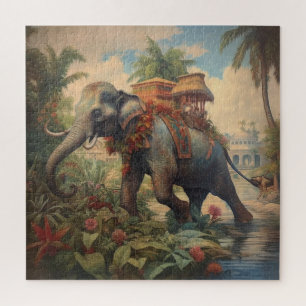 Puzzle éléphant botanique vintage avec howdah