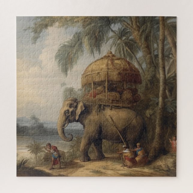 Puzzle éléphant botanique vintage avec howdah aussi (Vertical)