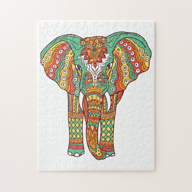 Puzzle Eléphant coloré Mandala (Vertical)