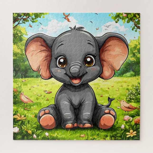 Puzzle Éléphant de dessin animé adorable (Vertical)