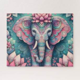 Puzzle Éléphant de mandala de lotus rose