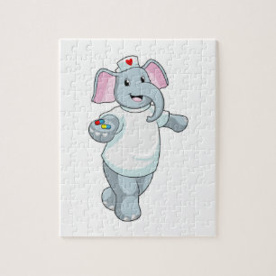 Puzzle Éléphant en infirmière avec des médicaments