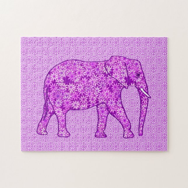 Puzzle Eléphant Fleur Améthyste Violet (Horizontal)