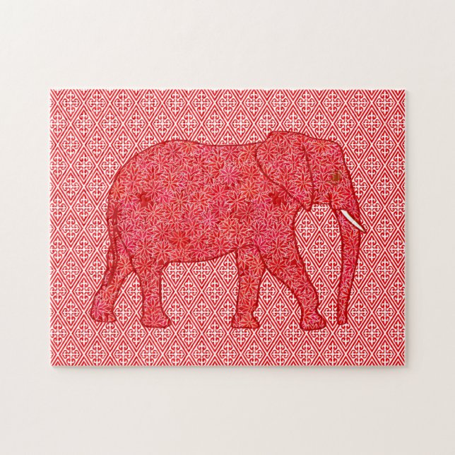 Puzzle Eléphant Fleur rouge et blanc (Horizontal)