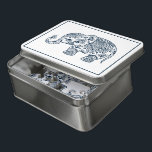 Puzzle Eléphant floral paisley vintage mignon<br><div class="desc">Illustration de l'éléphant en cachemire floral bleu marine. Cadre arrière - plan blanc et bordure bleue.</div>