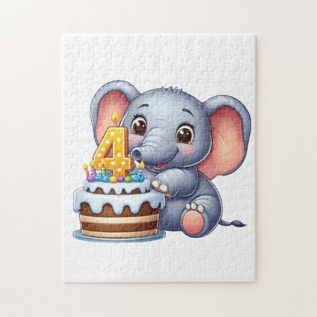 Puzzle Éléphant Mignon 4ème Anniversaire (Vertical)