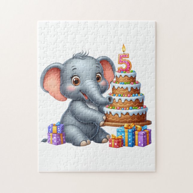 Puzzle Éléphant Mignon 5ème Anniversaire (Vertical)