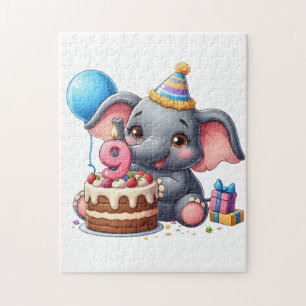 Puzzle Éléphant Mignon 9ème Anniversaire
