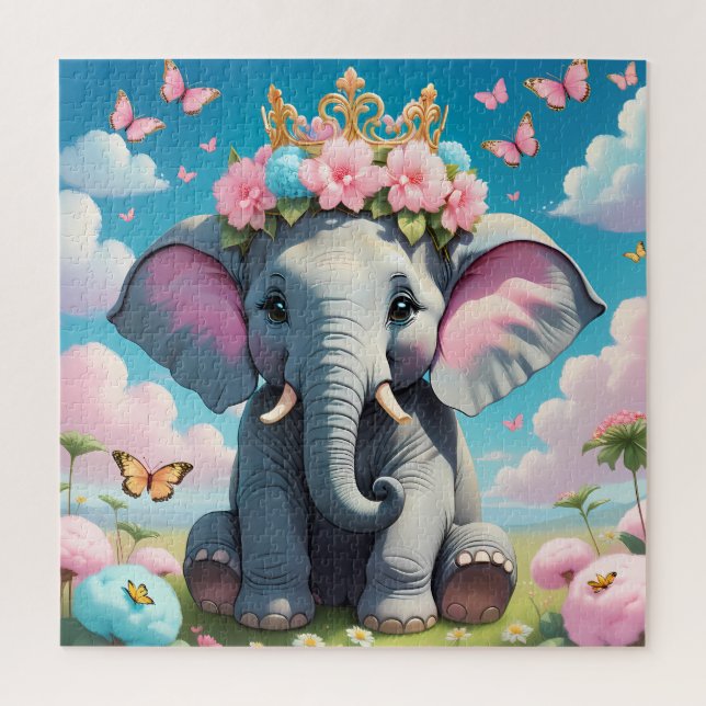 Puzzle Eléphant mignon avec couronne de fleurs (Vertical)