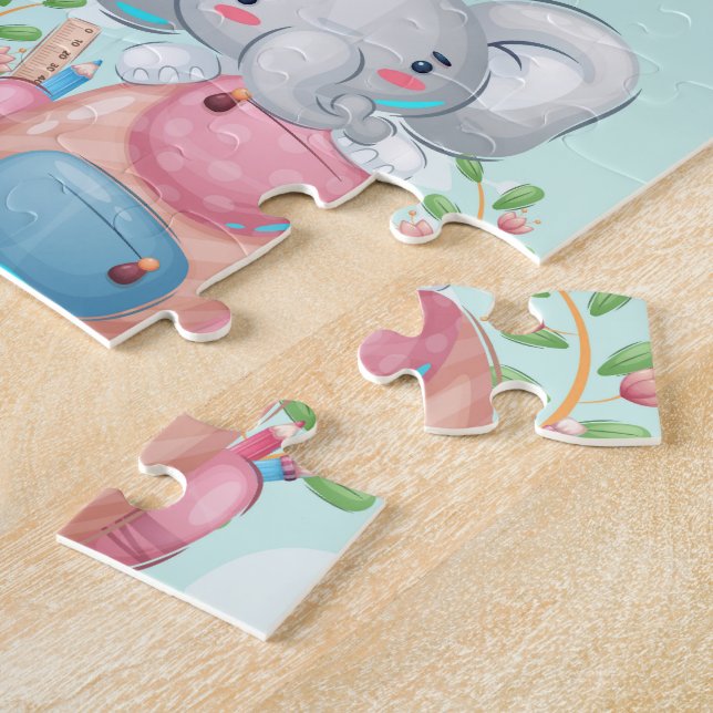 Puzzle Éléphant motif de rentrée scolaire (Côté)