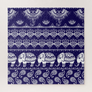 Puzzle Elephant, paisley : motif vintage tribal.