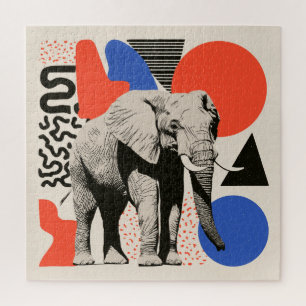 Puzzle Éléphant Pop Art Abstrait avec Formes Géométriques