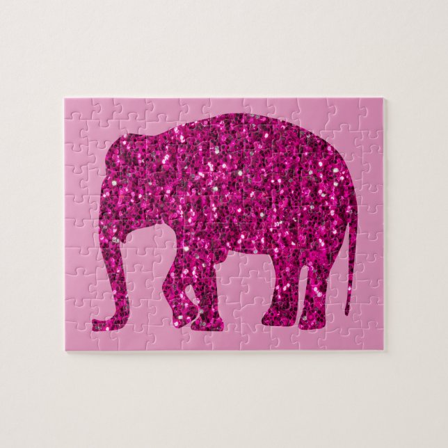 Puzzle Éléphant rose chaud brillant faux scintillements (Horizontal)