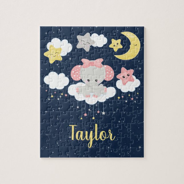 Puzzle Elephant rose et marine (Vertical)