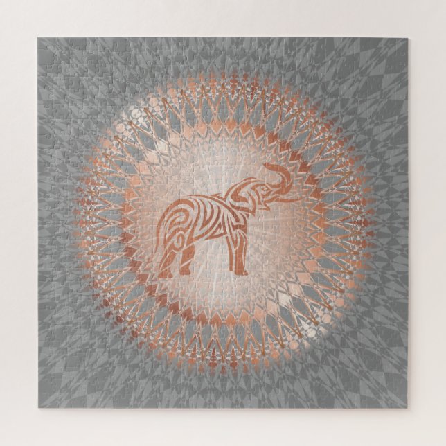 Puzzle Eléphant rose Gold Grey Mandala (Vertical)