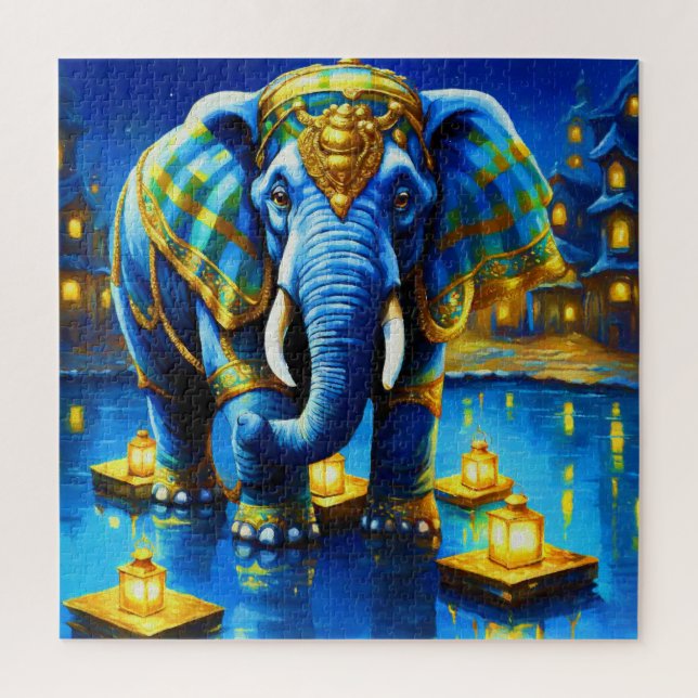 Puzzle Éléphant Royal En Bleu (Vertical)