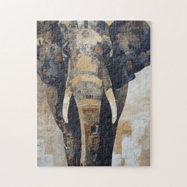 Puzzle Elephant with Benin designs on body (Vertical)