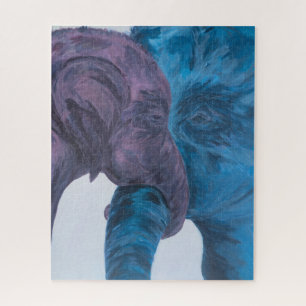 Puzzle Éléphants Bleus Violets Impressionnistes