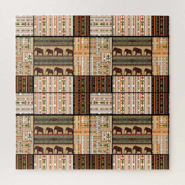 Puzzle Eléphants de Patchwork : Texture ornementale (Vertical)