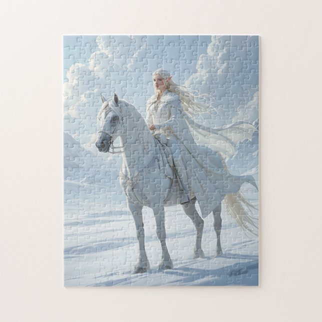 Puzzle Elf Queen on Majestic White Horse (Vertical)