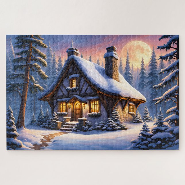 Puzzle Elfin Cottage sous une Pleine lune (Horizontal)