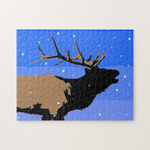 Puzzle Elk bouillonnant en hiver - Art original de la fau