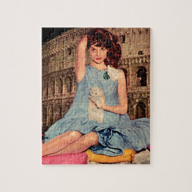 Puzzle Elsa Martinelli et chaton blanc (Vertical)