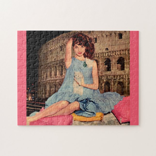 Puzzle Elsa Martinelli et chaton blanc (Horizontal)
