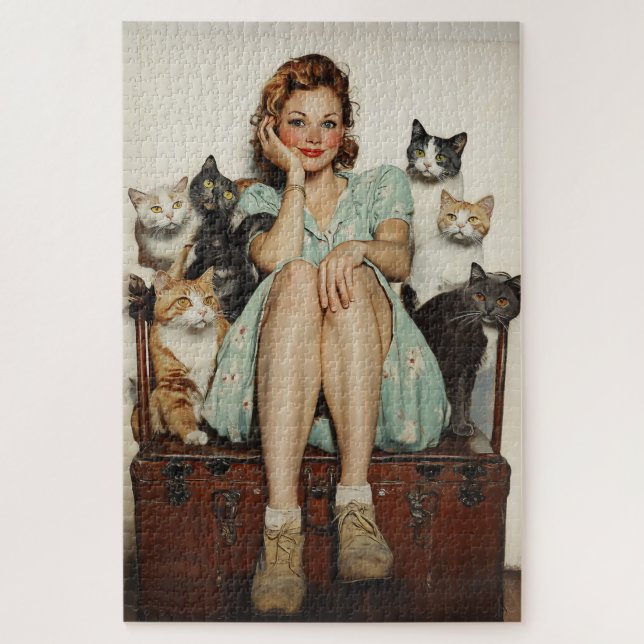 Puzzle Embracer les Vibes de Lady Cat Retro Crazy (Vertical)