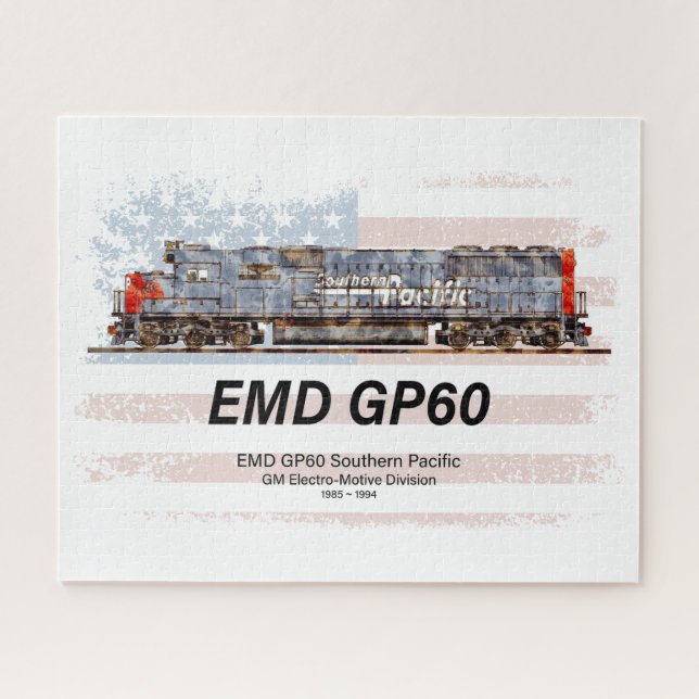 Puzzle EMD GP60 Diesel Locomotive et drapeau américain (Horizontal)