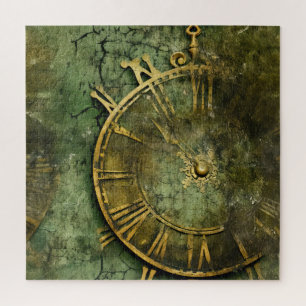 Puzzle Émeraude Green Rustic Steampunk Horloge (12)