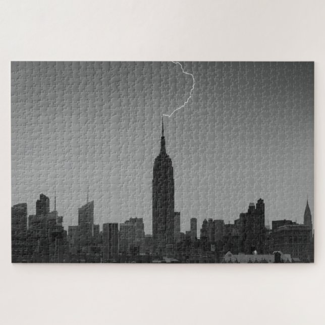Puzzle Empire State Building Lightning Strike BW - A1 (Horizontal)