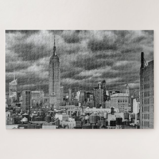 Puzzle Empire State Building, Stormy NYC skyline, B&W (Horizontal)