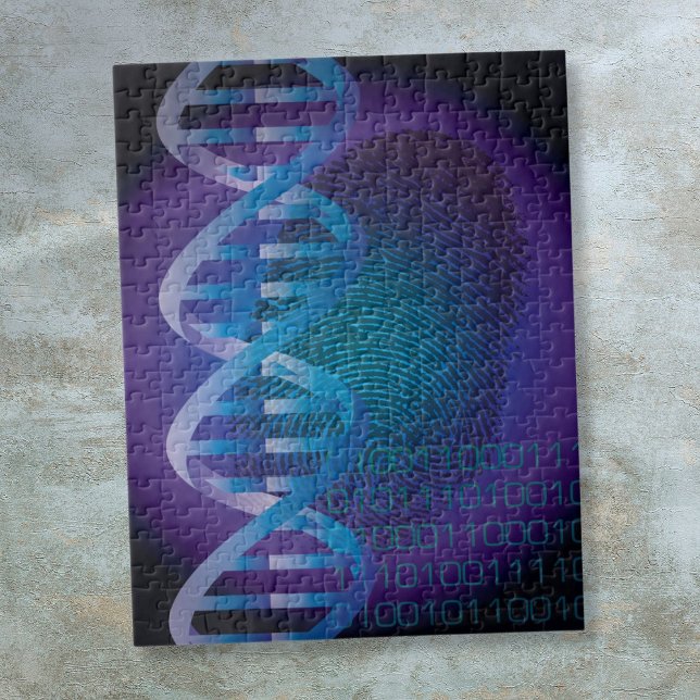 Puzzle Empreinte ADN bleue Science médicale Police (Blue DNA Fingerprint Medical Science Police Jigsaw Puzzle)