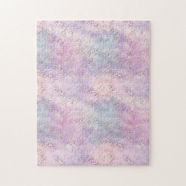 Puzzle Empreinte de léopard d'or Glam Pink Purple Aqua (Vertical)