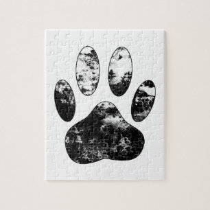 Puzzle Empreinte de patte de chien grunge noir et blanc