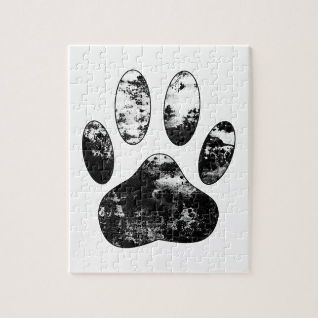 Puzzle Empreinte de patte de chien grunge noir et blanc (Vertical)