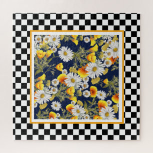 Puzzle en damier de camomilles et de pavots