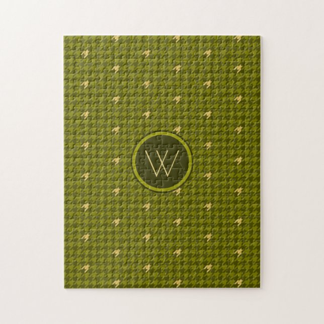 Puzzle en damier Olive avec accent doré (Vertical)