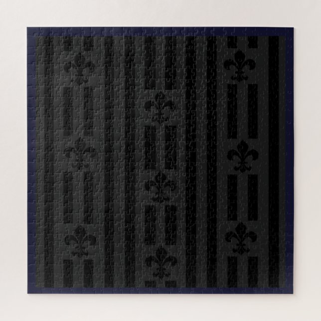 Puzzle en forme de fleur de lis en velours noir (Vertical)