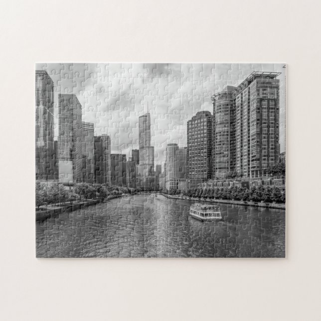 Puzzle En Niveaux De Gris De La Rivière Chicago Et (Horizontal)